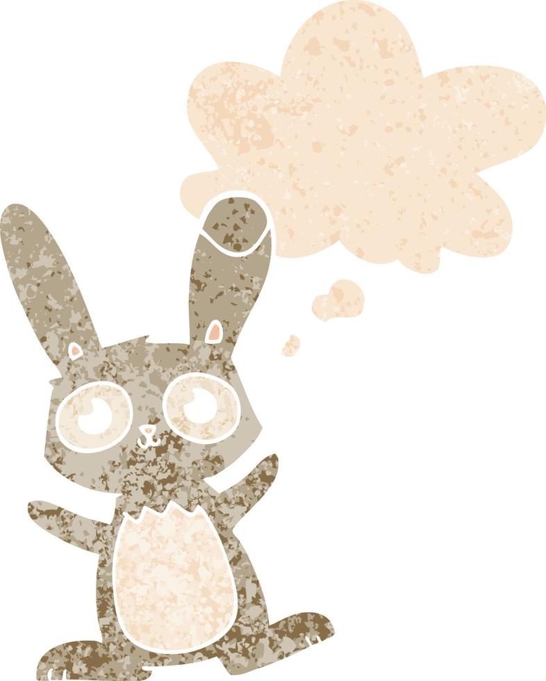 cute cartoon rabbit and thought bubble in retro textured style vector