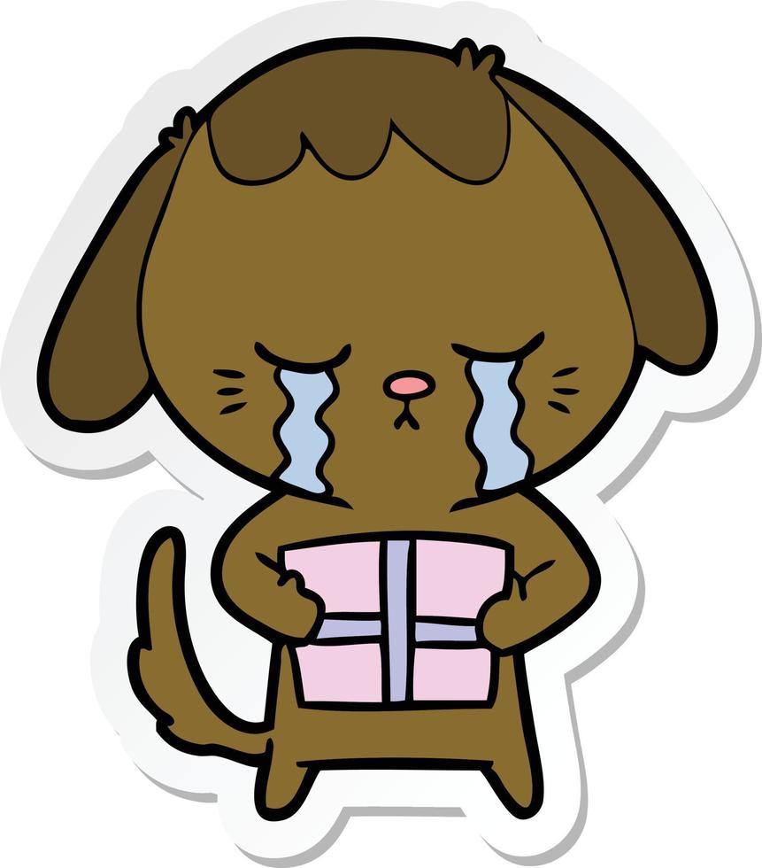 sticker of a cartoon crying dog vector