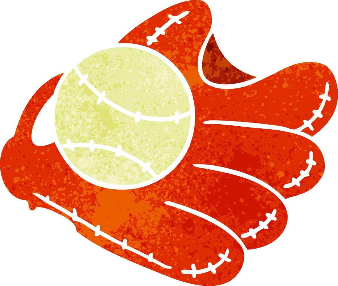 retro cartoon doodle of a baseball and glove vector
