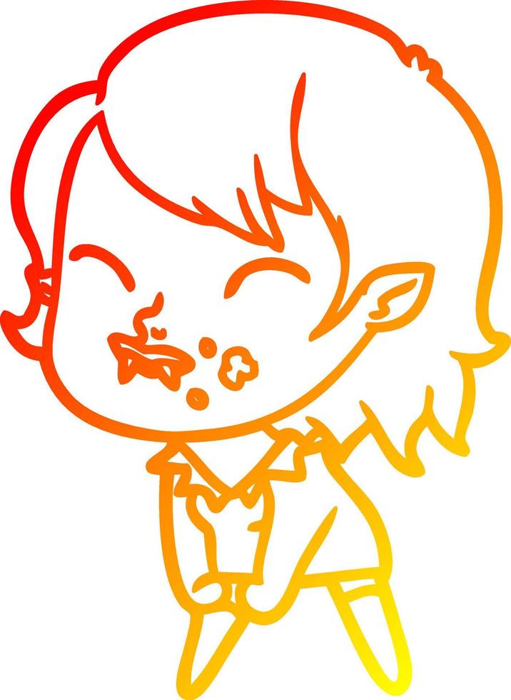 warm gradient line drawing cartoon vampire girl with blood on cheek vector