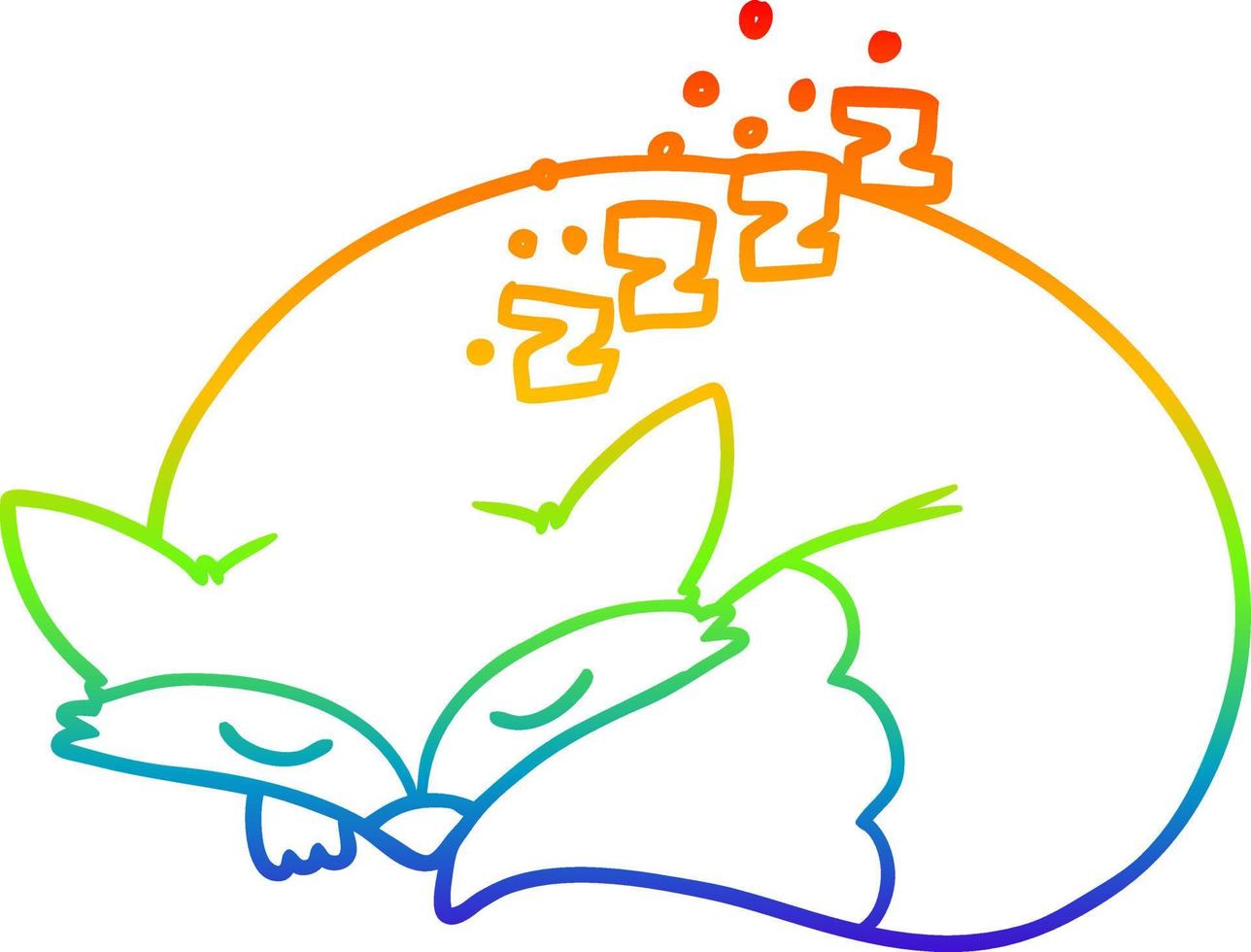rainbow gradient line drawing cartoon sleeping fox vector