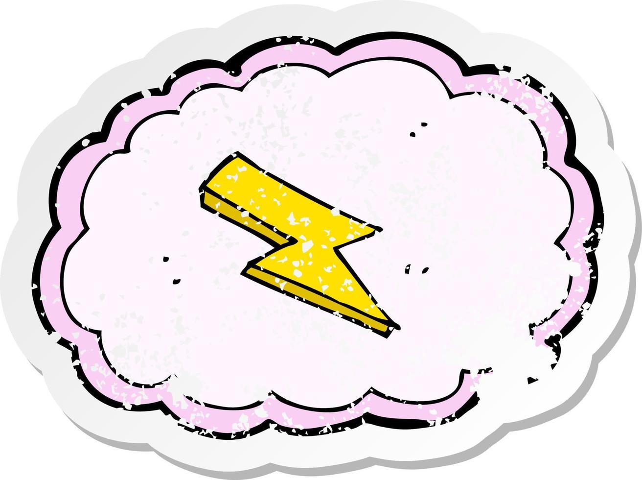 pegatina retro angustiada de una nube de dibujos animados y un símbolo de rayo vector