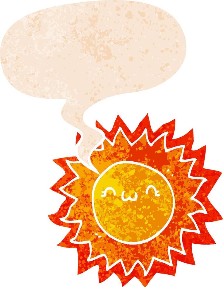 cartoon sun and speech bubble in retro textured style vector