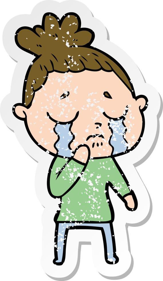 distressed sticker of a cartoon crying woman vector