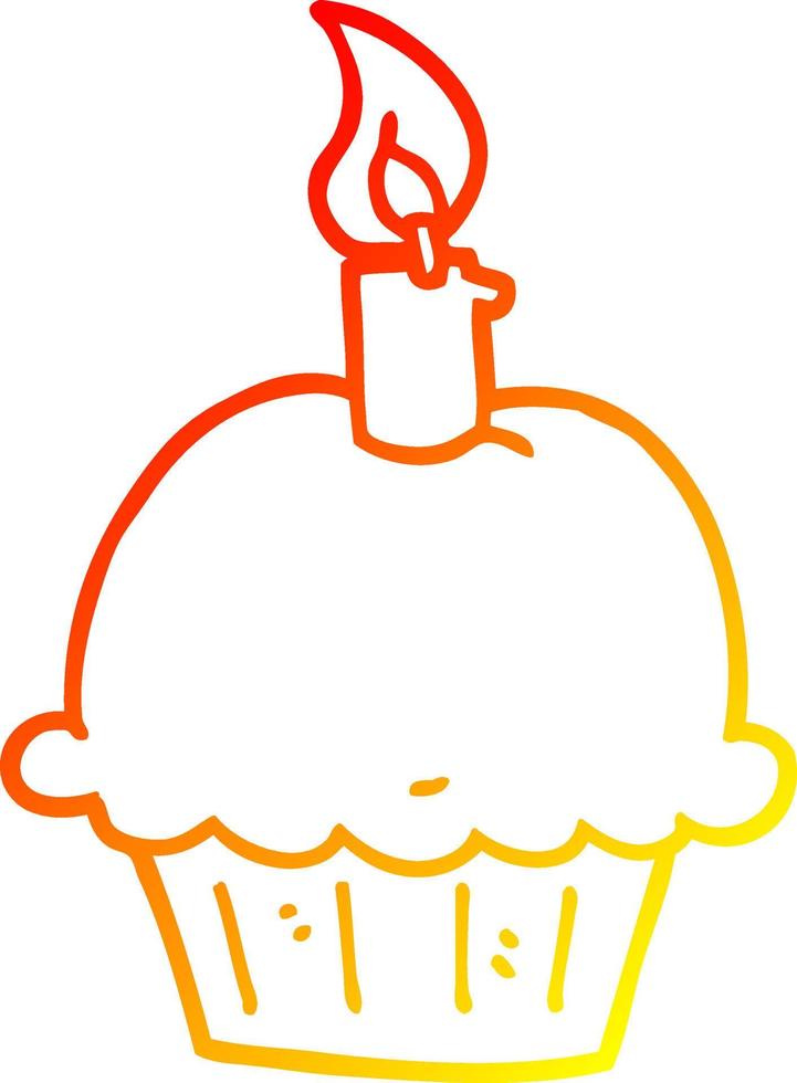 warm gradient line drawing cartoon birthday cupcake vector