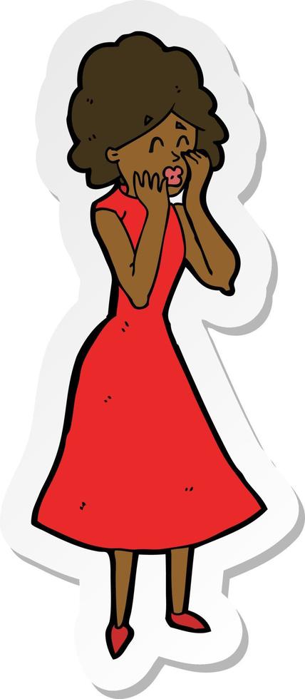 sticker of a cartoon worried woman vector