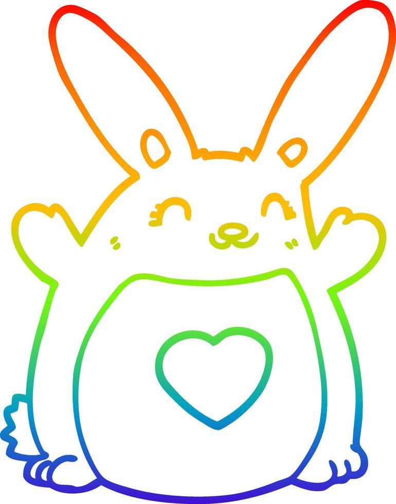 rainbow gradient line drawing cartoon rabbit with love heart vector
