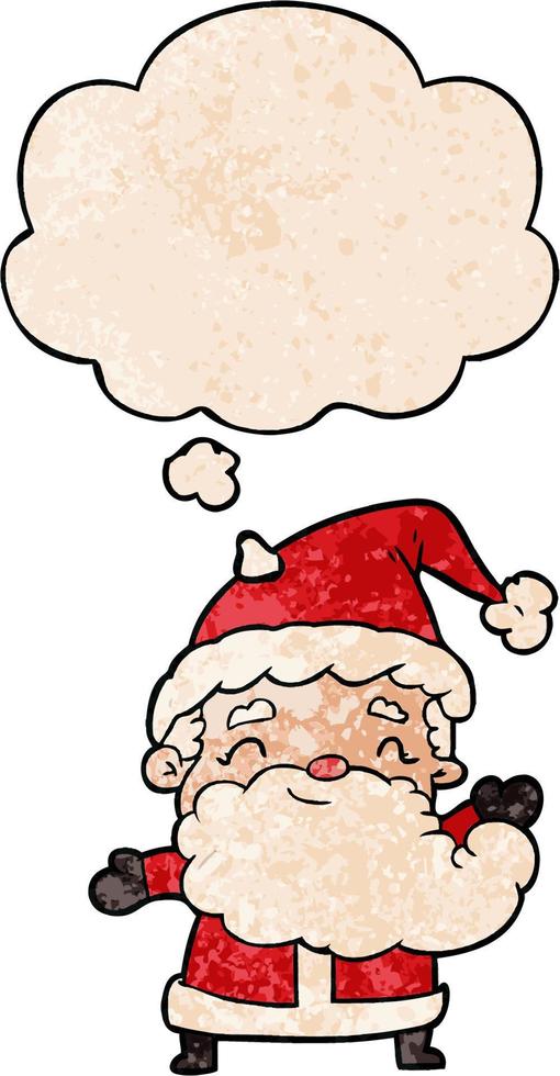 cartoon santa claus and thought bubble in grunge texture pattern style vector