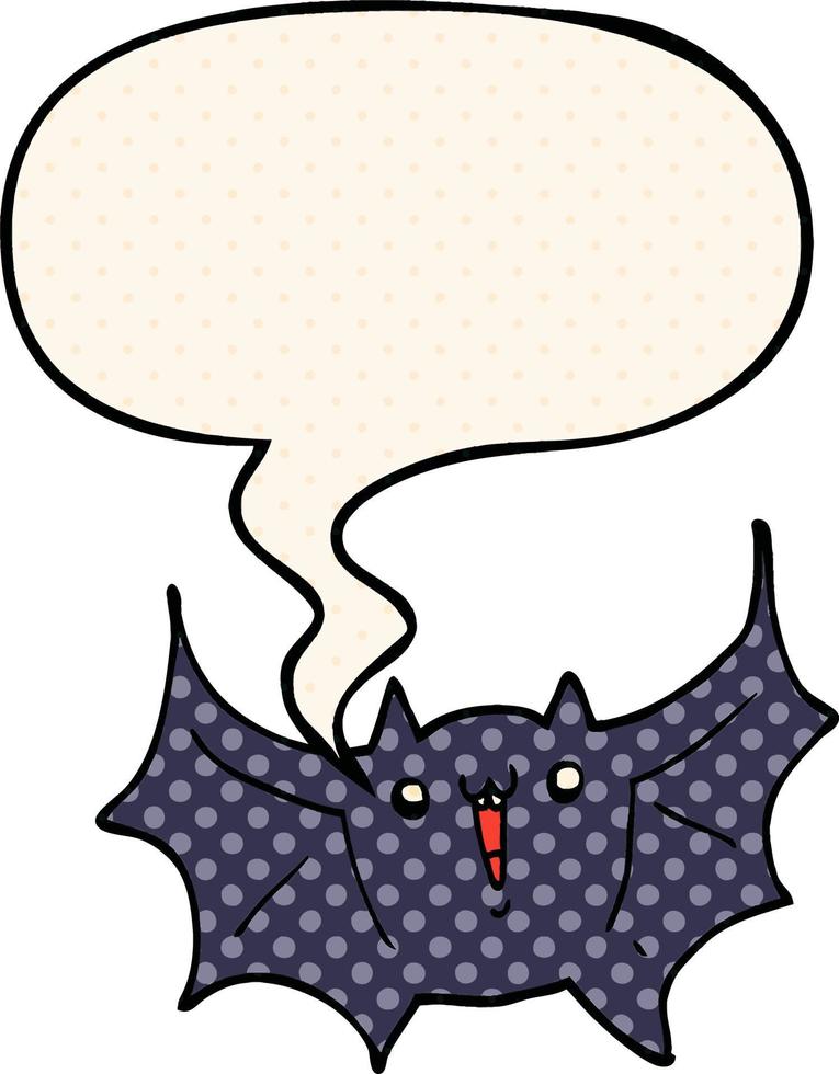 cartoon happy vampire bat and speech bubble in comic book style vector