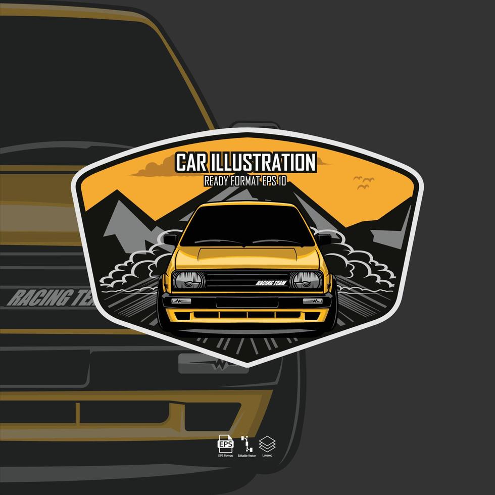 YELLOW VINTAGE CAR ILLUSTRATION WITH A GRAY BACKGROUND vector