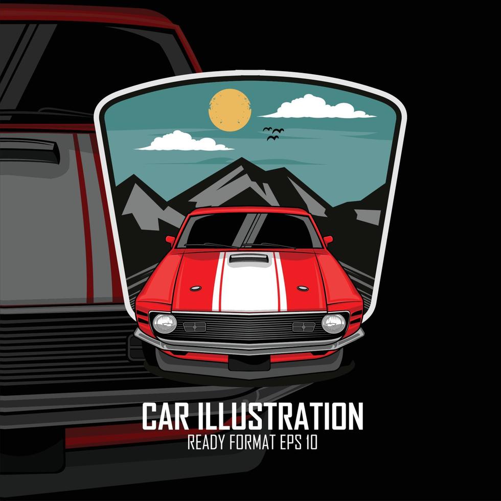 RED MUSCLE CAR ILLUSTRATION WITH A BLACK BACKGROUND vector