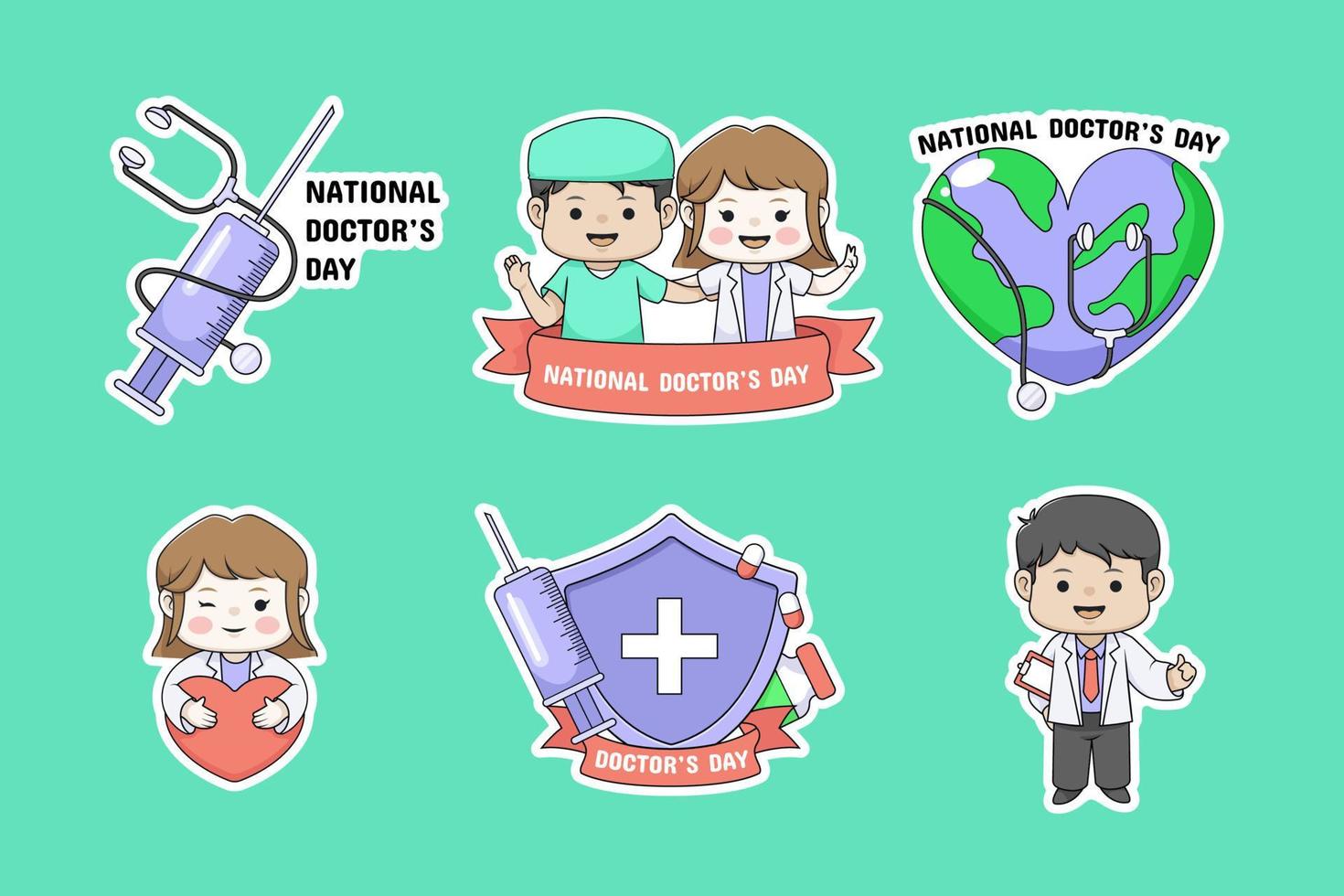 National Doctor's Day Sticker Collection vector