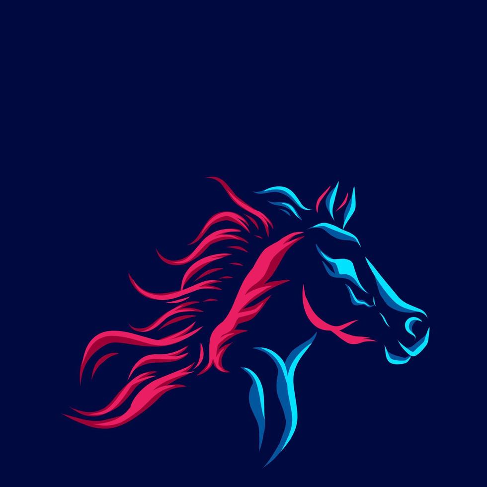 diseño colorido del logotipo del retrato de arte pop de la línea de caballos con fondo oscuro. ilustración vectorial abstracta. fondo negro aislado para camiseta, afiche, ropa. vector