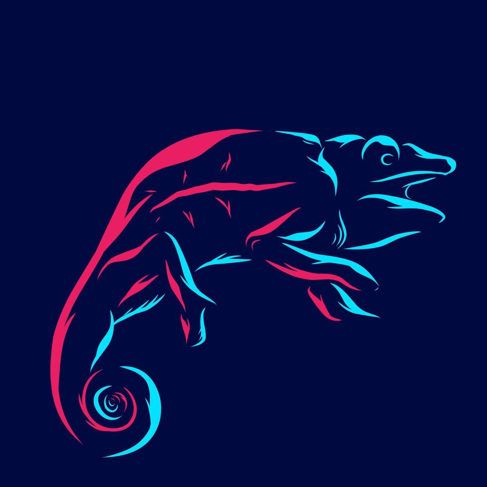 Lizard chameleon line pop art potrait logo colorful design with dark background. Abstract vector illustration. Isolated black background for t-shirt, poster, clothing.