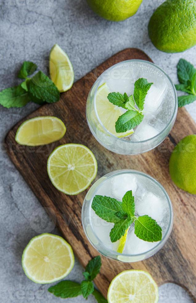 Iced cold lemonade with fresh lime and juice photo