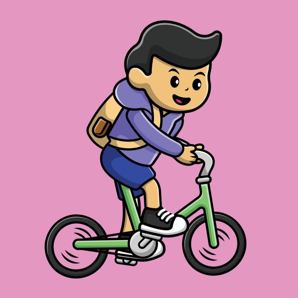 Cute Boy Riding Bicycle Cartoon Vector Icon Illustration. People Sport Icon Concept Isolated Premium Vector.