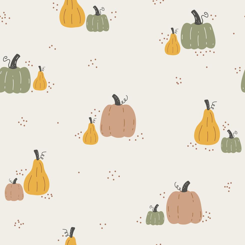 Cute autumn vector seamless pattern of pumpkins. In Scandinavian style. For textiles, wallpapers, designer paper, etc