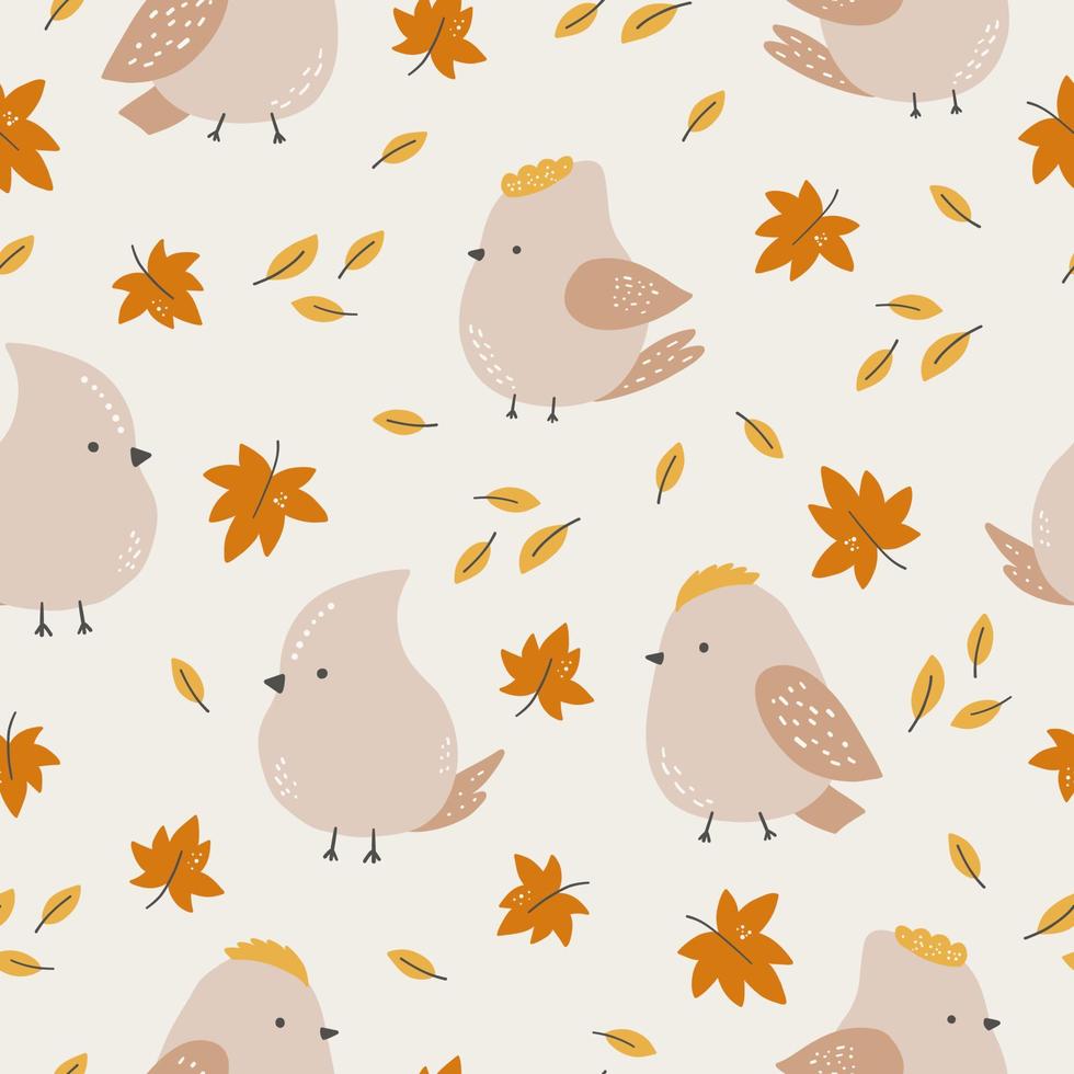 Seamless pattern with cute birds on maple leaves. Creative scandinavian background. Perfect for kids apparel,fabric, textile, nursery decoration,wrapping paper.Vector Illustration. vector