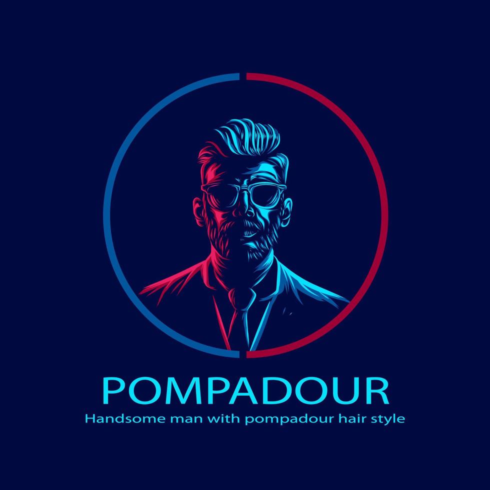 Undercut Pompadour Man Logo Line Pop Art Potrait Colorful Design with Dark Background vector
