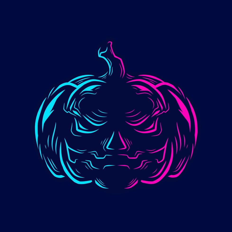 logotipo de arte pop de línea de halloween de calabaza. diseño de fiesta colorido con fondo oscuro. ilustración vectorial abstracta. fondo negro aislado para camiseta, afiche, ropa, merchandising, ropa, diseño de placa vector