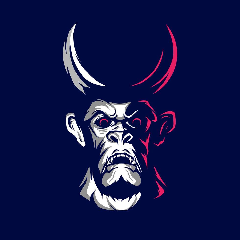 Devil demon man angry face logo. Colorful design with dark background. Abstract vector illustration. Isolated background for t-shirt, poster, clothing, merch, apparel, badge design