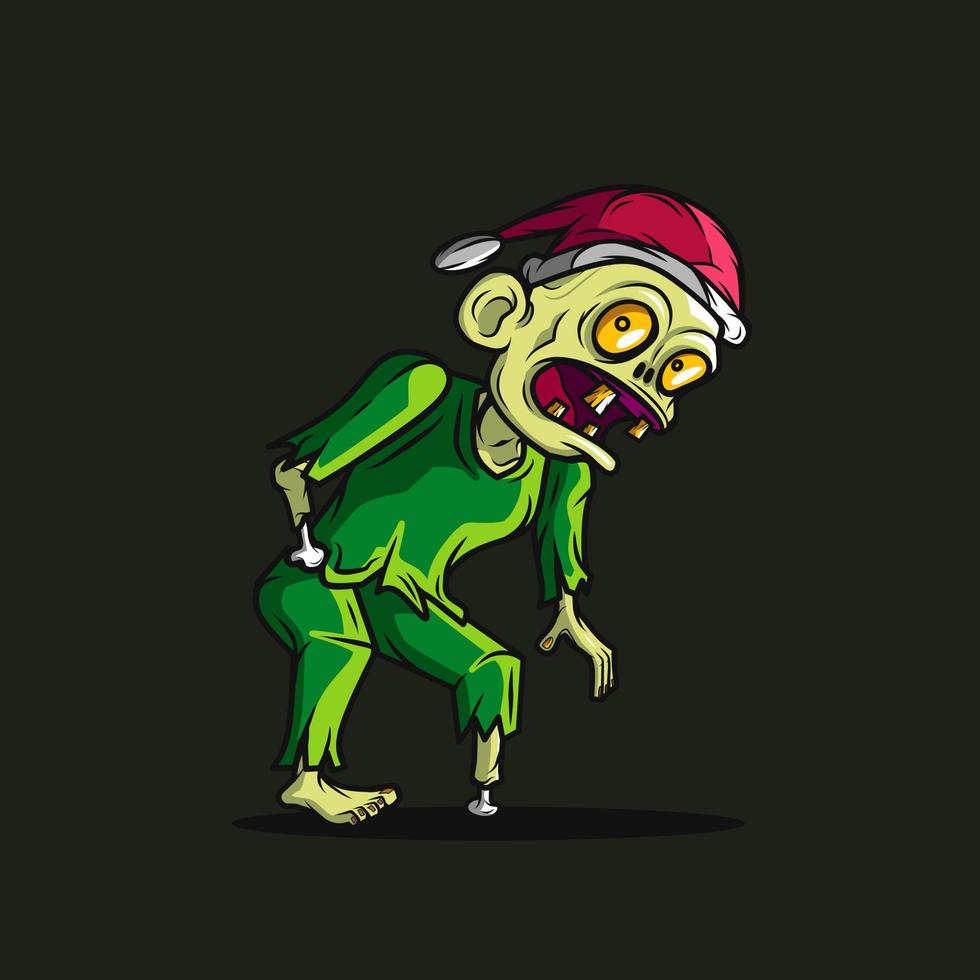 logotipo de arte zombie santa navidad no-muerto. diseño colorido con fondo oscuro. ilustración vectorial abstracta. aislado con fondo azul marino para camiseta, afiche, ropa, mercadería, ropa. vector