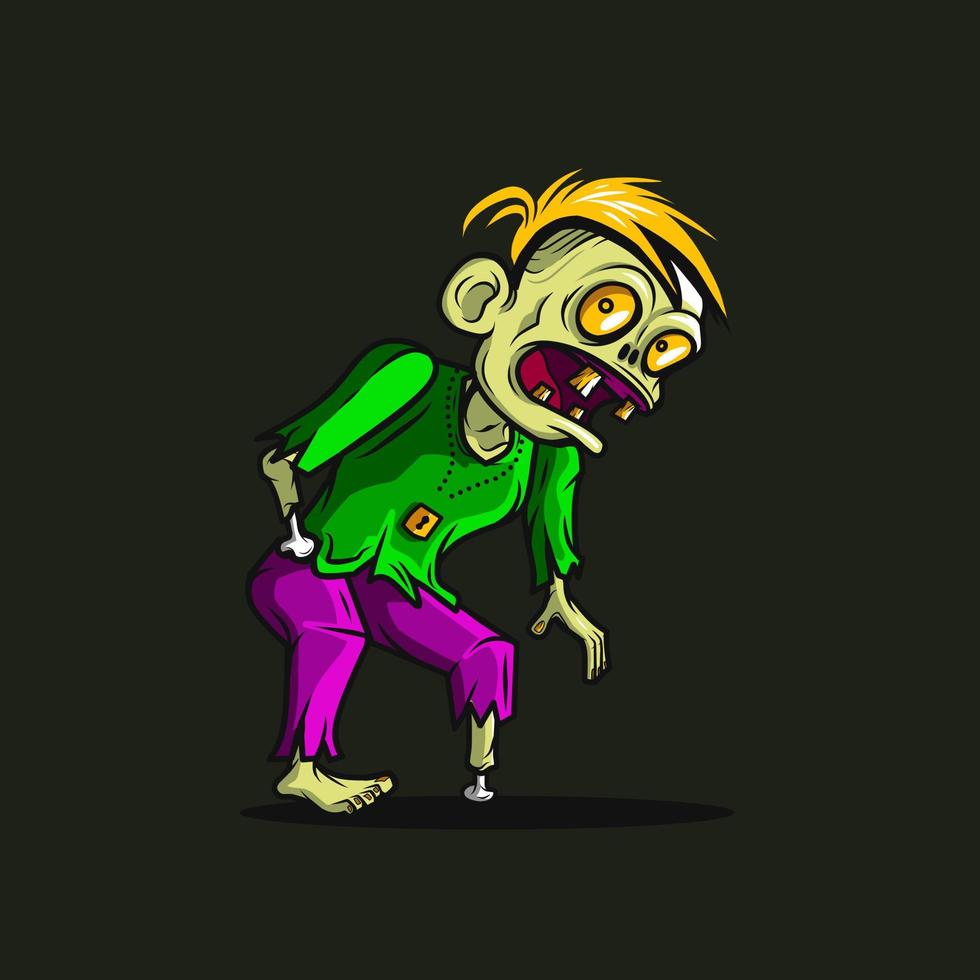 logotipo de arte zombie funky no-muerto. diseño colorido con fondo oscuro. ilustración vectorial abstracta. aislado con fondo azul marino para camiseta, afiche, ropa, mercadería, ropa. vector