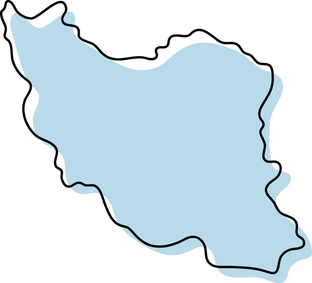 Stylized simple outline map of Iran icon. Blue sketch map of Iran vector illustration