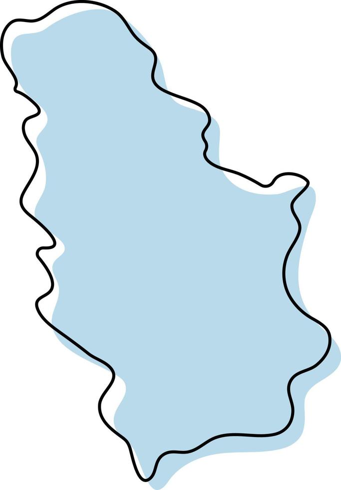 Stylized simple outline map of Serbia icon. Blue sketch map of Serbia vector illustration