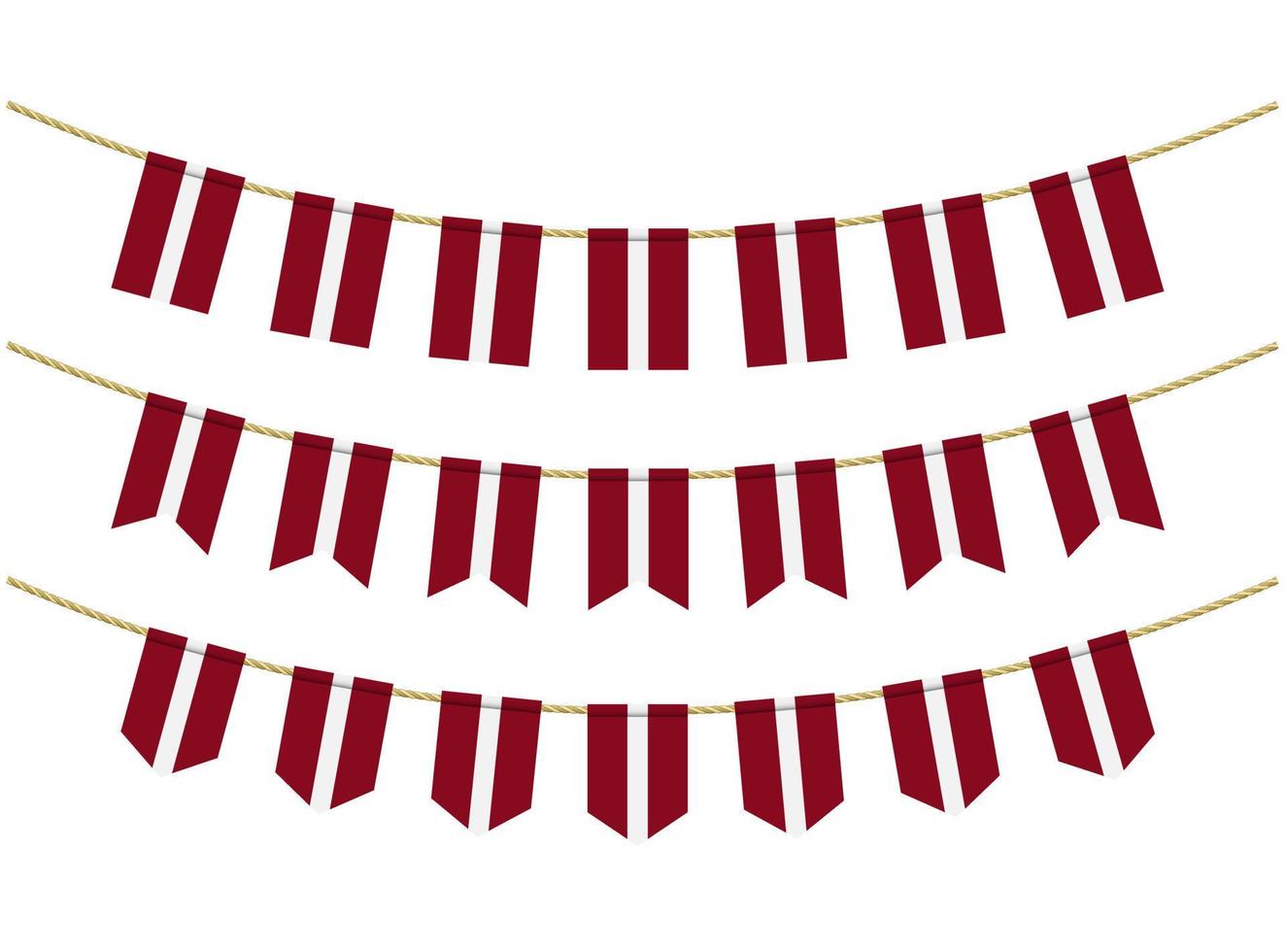 latvia flag on the ropes on white background. Set of Patriotic bunting flags. Bunting decoration of latvia flag vector