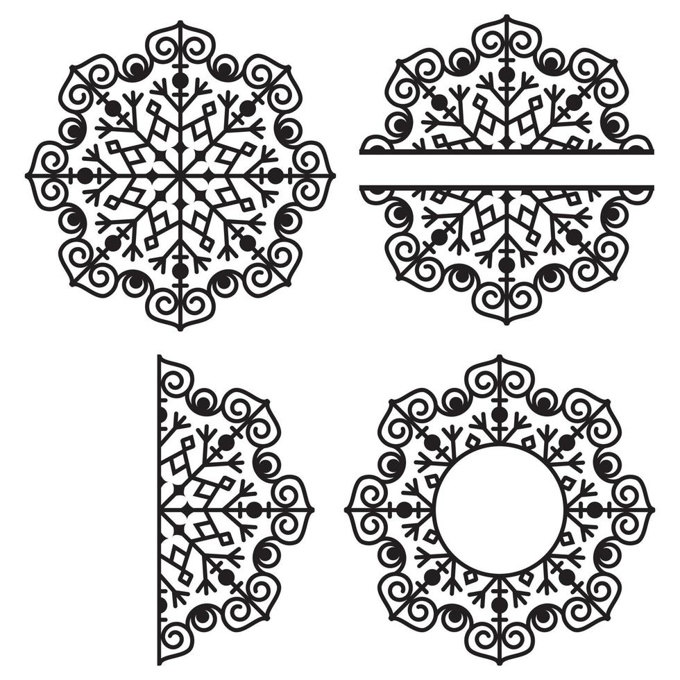 openwork snowflake mandala stencil for postcard decor, vector illustration