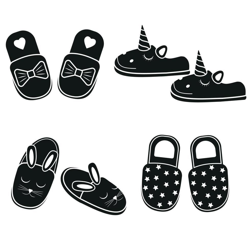 set of cozy home slippers black stencil icon vector