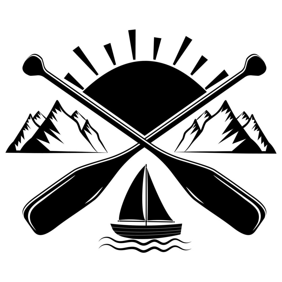 emblema, logotipo de la etiqueta sobre el tema del turismo, la recreación y la pesca al aire libre, panorama de ilustración vectorial vector