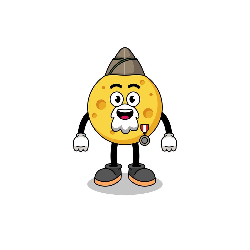 Character cartoon of round cheese as a veteran vector