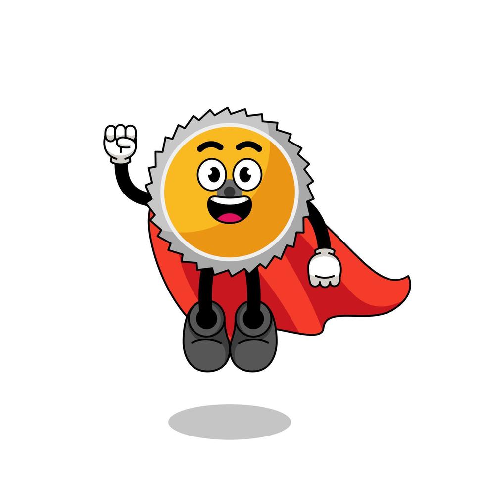 saw blade cartoon with flying superhero vector