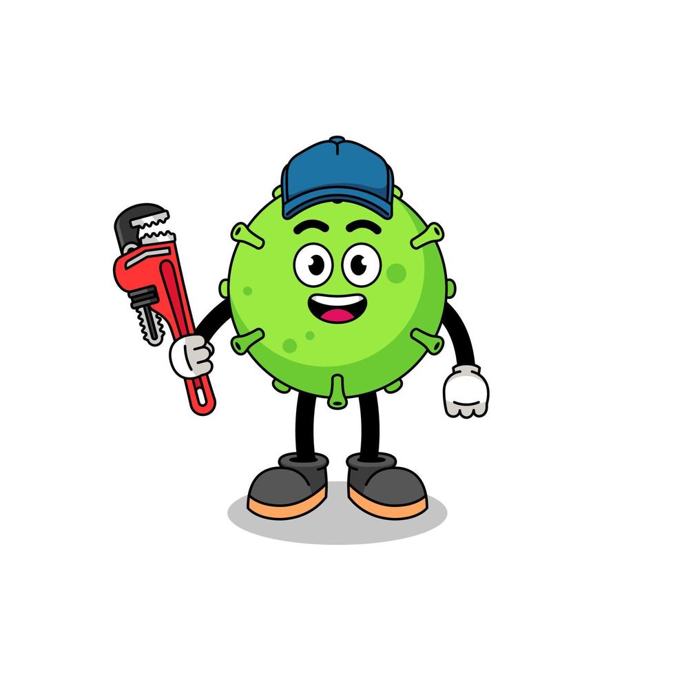 virus illustration cartoon as a plumber vector