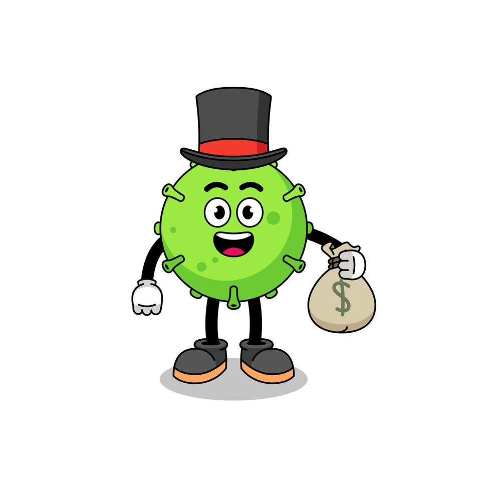 virus mascot illustration rich man holding a money sack vector