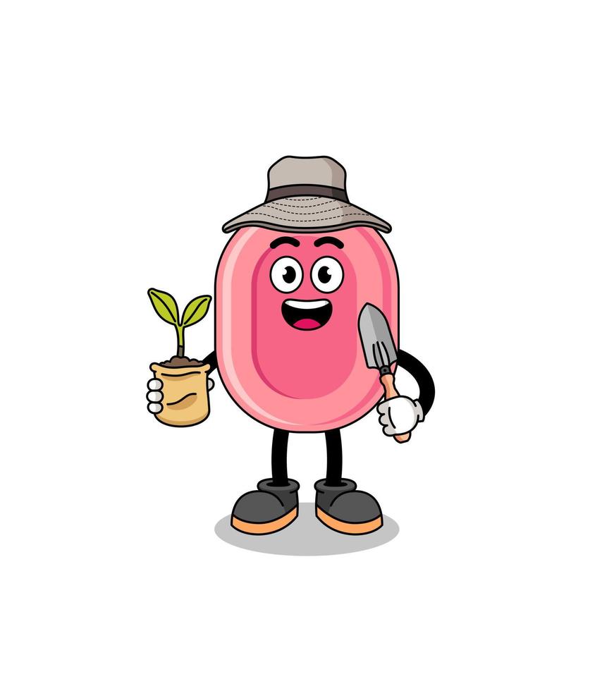 Illustration of soap cartoon holding a plant seed vector