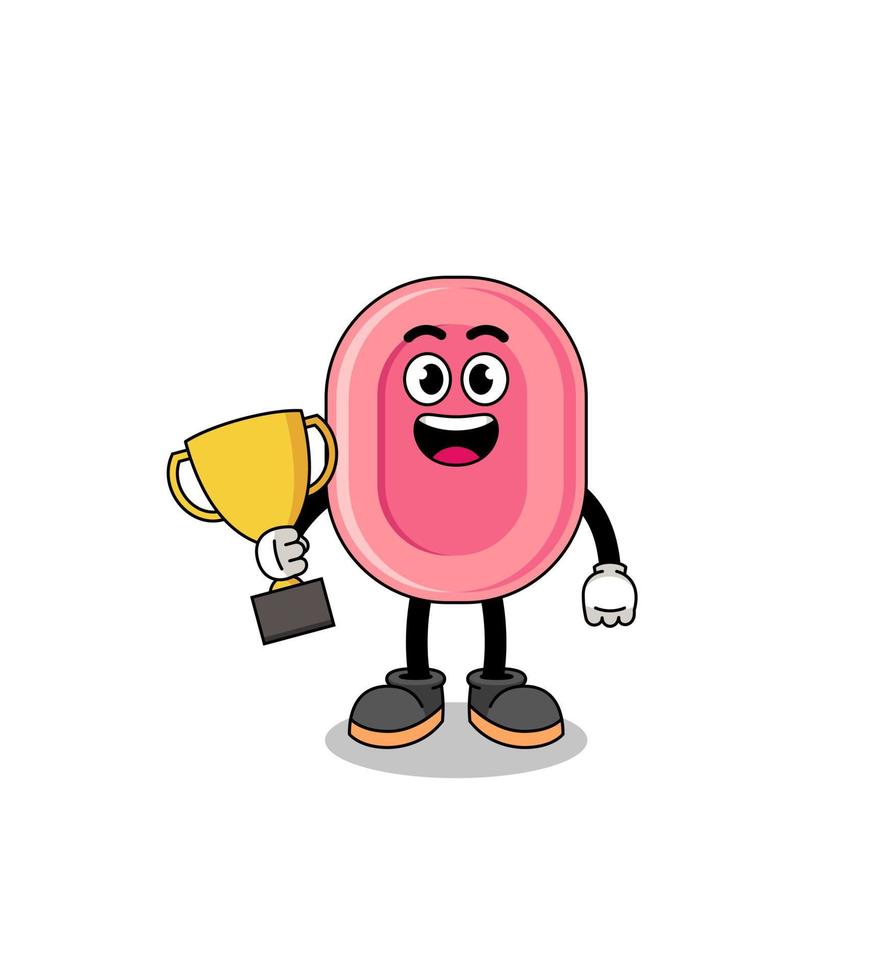 Cartoon mascot of soap holding a trophy vector