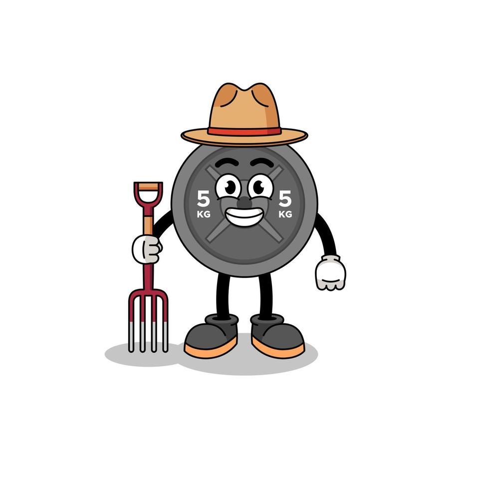 Cartoon mascot of barbell plate farmer vector