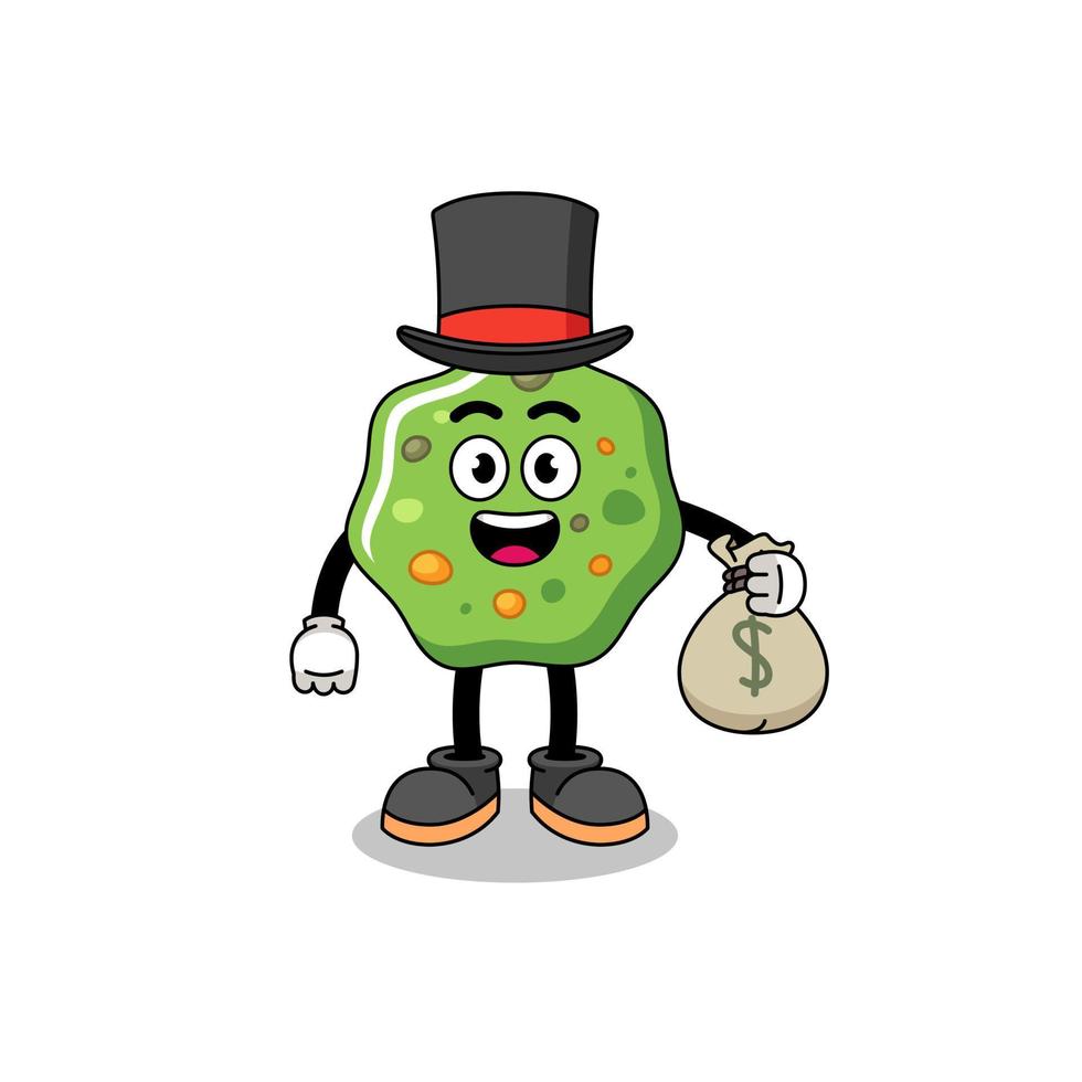 puke mascot illustration rich man holding a money sack vector