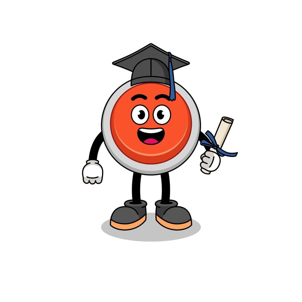 emergency button mascot with graduation pose vector