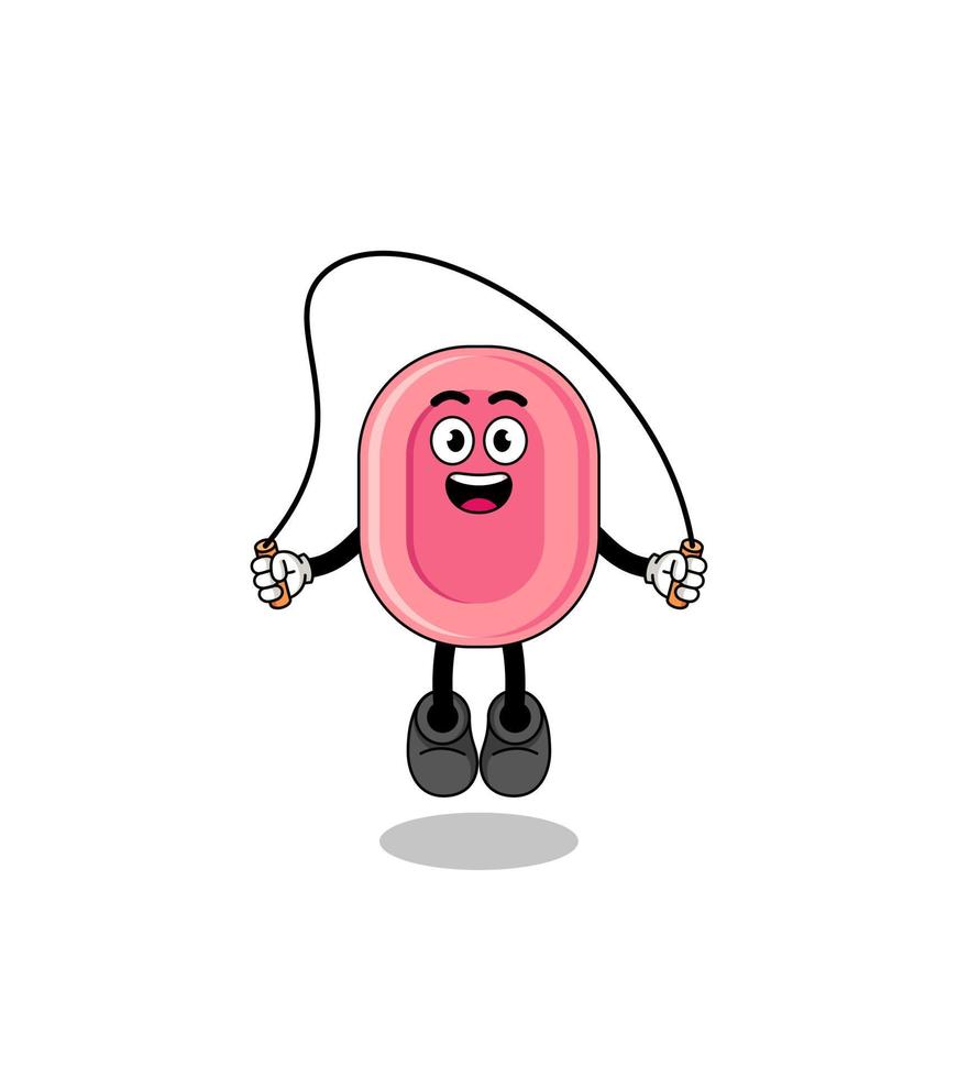 soap mascot cartoon is playing skipping rope vector