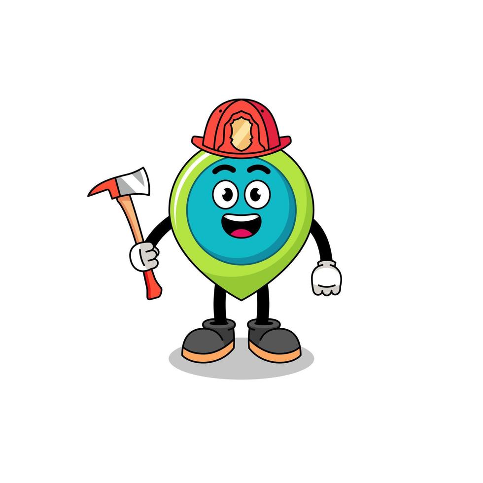 Cartoon mascot of location symbol firefighter vector