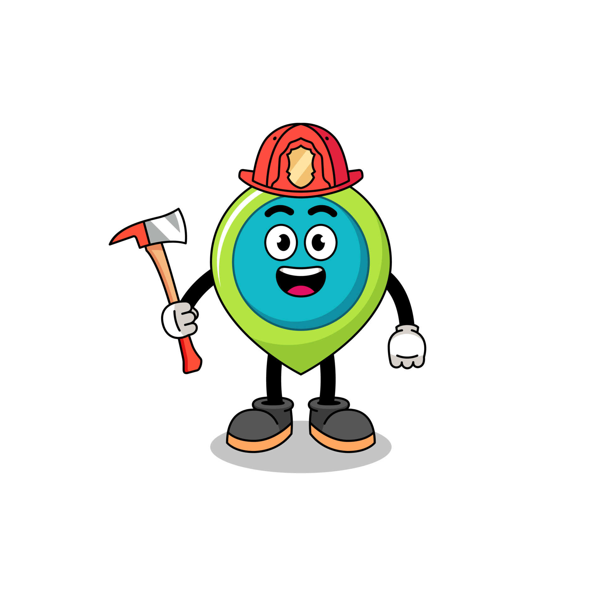 Cartoon mascot of location symbol firefighter 8663617 Vector Art at Vecteezy