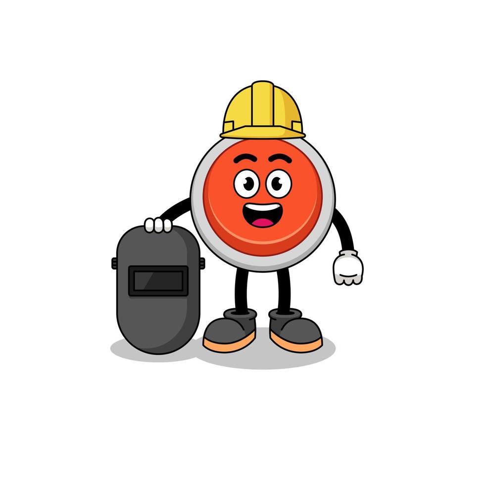 Mascot of emergency button as a welder vector