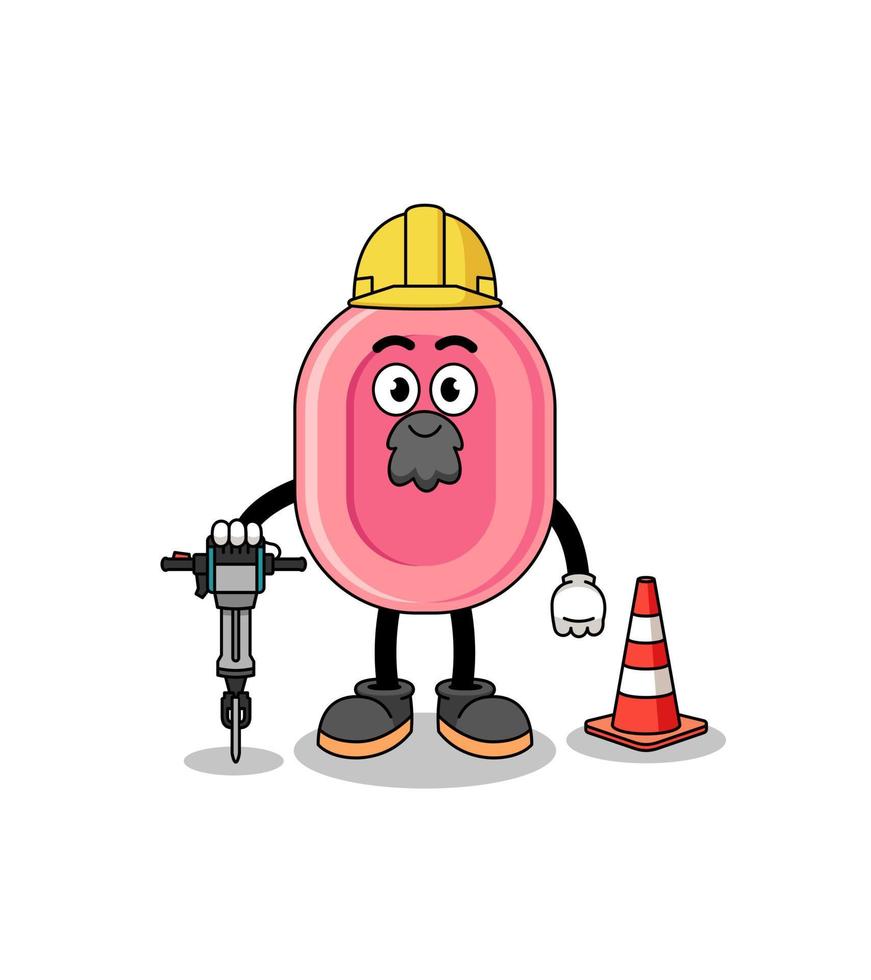 Character cartoon of soap working on road construction vector