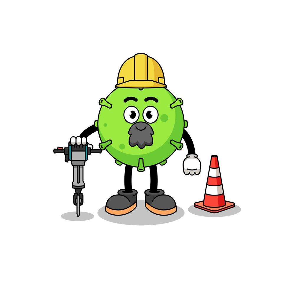 Character cartoon of virus working on road construction vector