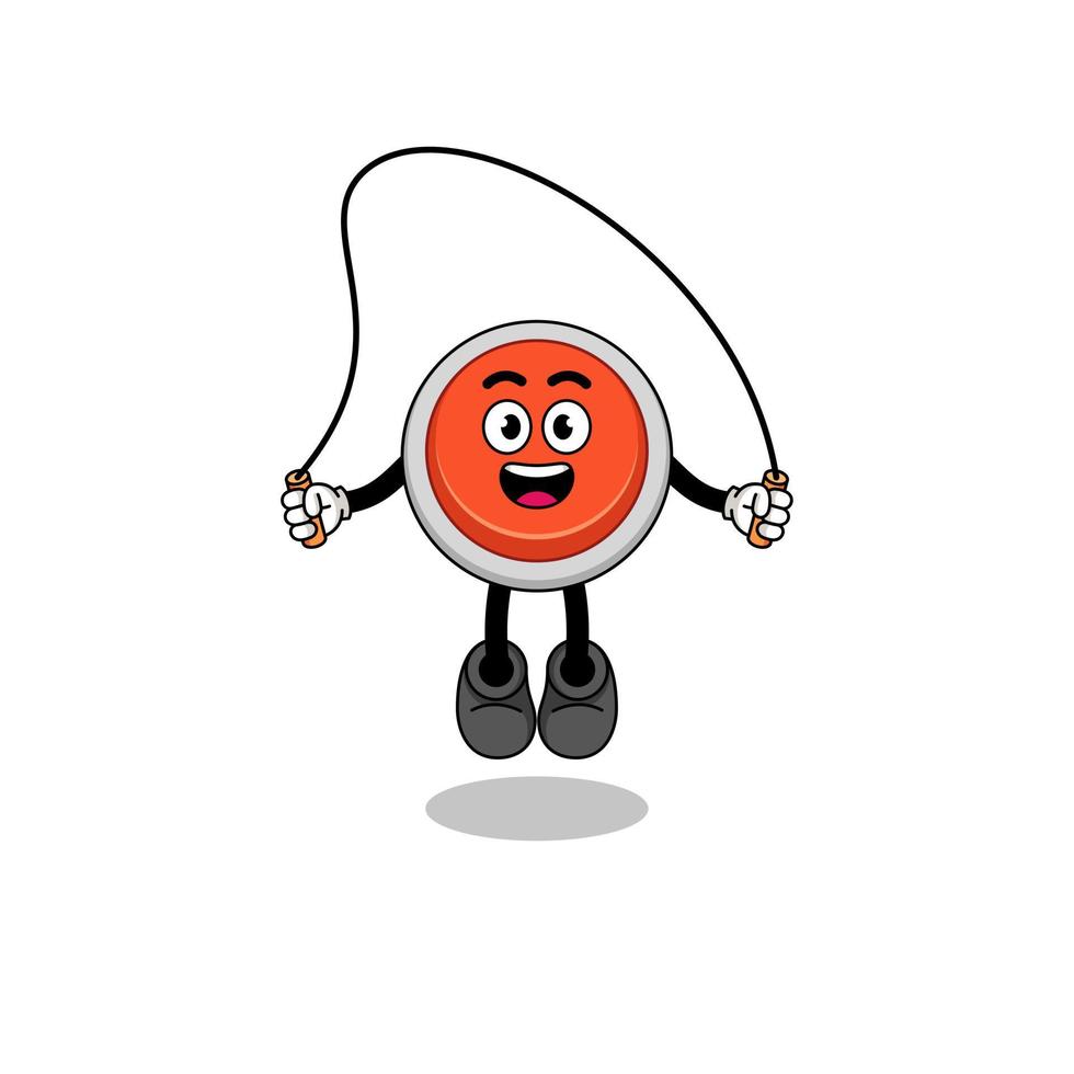 emergency button mascot cartoon is playing skipping rope vector