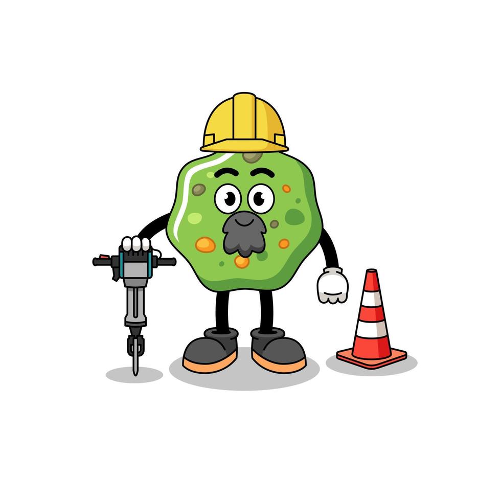 caricatura de personaje de vómito trabajando en la construcción de carreteras vector